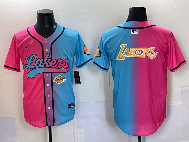Men 2025 Los Angeles Lakers Blank Blue pink Nike Joint Name NBA Jersey style 12